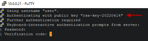 Figura 4: Verificación del uso de 3FA en la autenticación SSH al servidor.