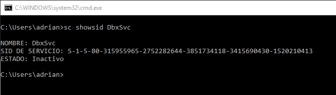 Figura 2: Conocer el SID asignado a un servicio de Windows con SC.
