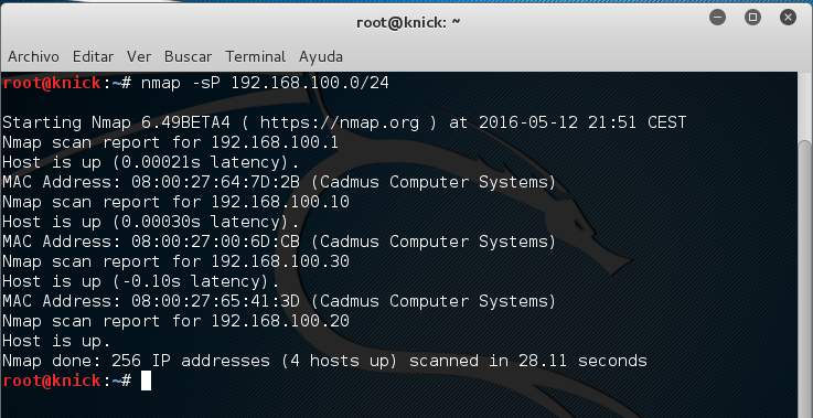 Figura 2: Escaneando toda la red local con Nmap.