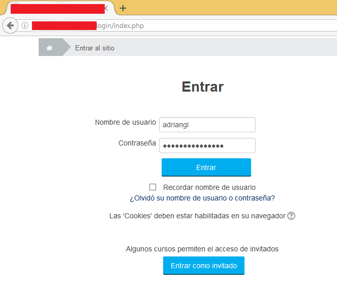 Figura 4: Ingresando credenciales en un formulario de un sitio que no utiliza HTTPS.