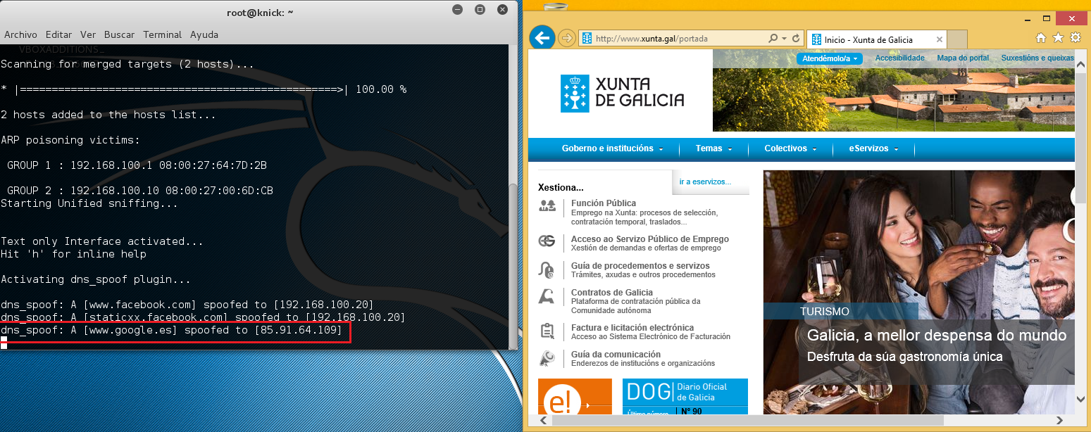 Figura 13: Redirección de google.es hacia la dirección IP establecida en etter.dns.