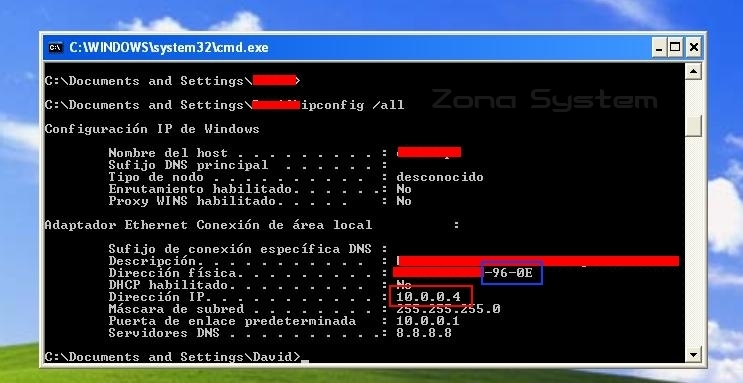 Figura 3: Comprobando dirección IP y dirección MAC de la víctima.