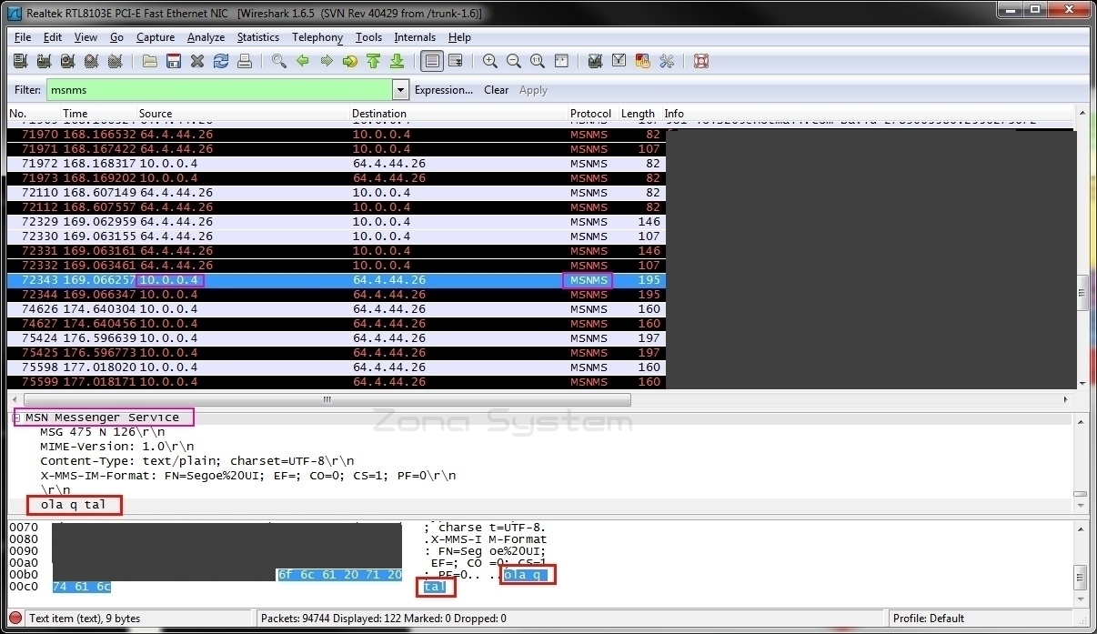 Figura 11: Interceptando conversación de MSN messenger.