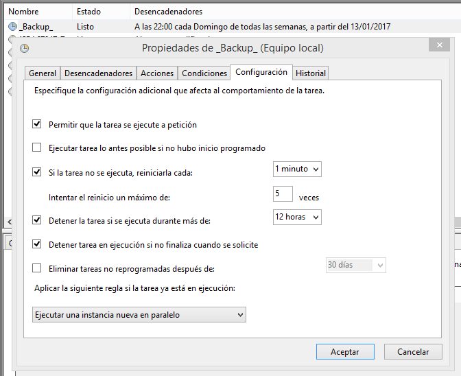 Figura 6: Configuración de la tarea programada.