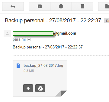 Figura 17: Correo enviado con Powershell y recibido en Gmail con fecha y hora del log.
