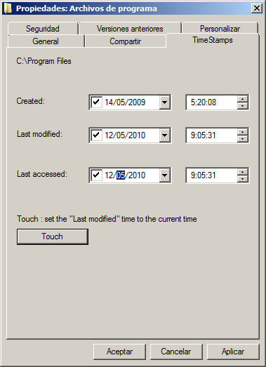Figura 4: SKTimeStamp  - cambiar fecha y hora de archivos o carpetas.