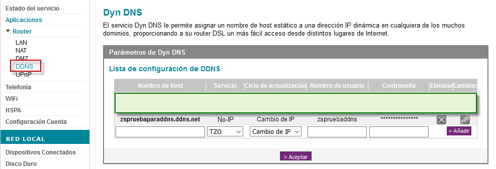 Figura 3: Configuración de cuenta DDNS en router SOHO.