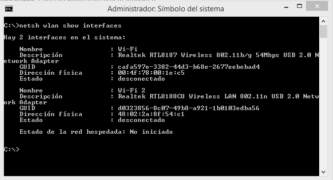 Figura 2: Netsh - Listar interfaces wlan.