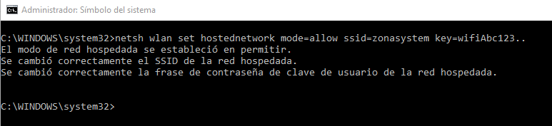 Figura 4: Netsh - Crear hostednetwork (WAP).