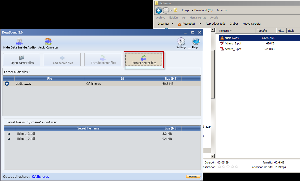 Figura 3: Extracción de información contenida en el fichero de audio original.