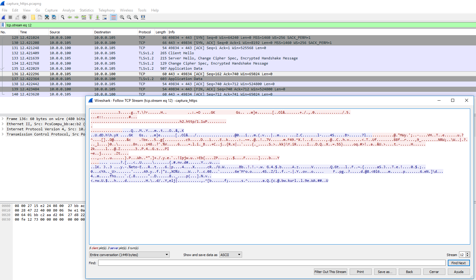 Figura 1: Paquete de tráfico TCP cifrado con SSL.
