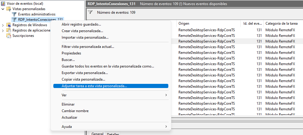 Figura 4: Crear tarea programada a partir de un filtro personalizado.
