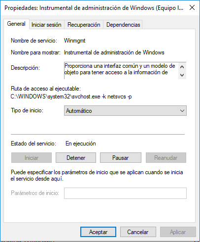 Servicios winmgmt (wmic) en Windows