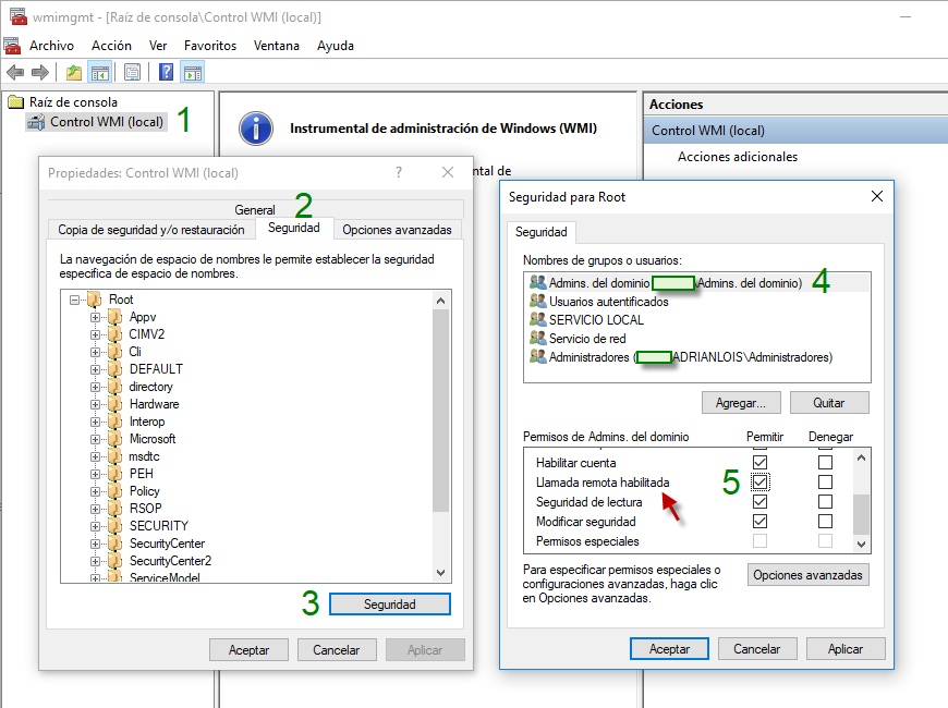 Permisos de seguridad al Control WMI
