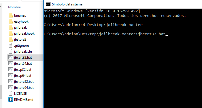 Figura 4: Ejecución de jailbreak para exportar certificados no exportables.