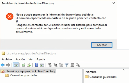 Figura 1: Mensaje de fallo de replicación FRS en servicios de Active Directory.