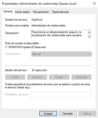 Figura 1: Servicio de administrador de credenciales.