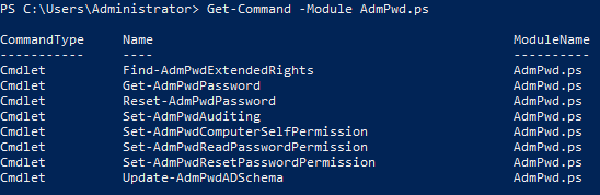 Figura 4: Ver todos los cmdlets disponibles de un módulo.