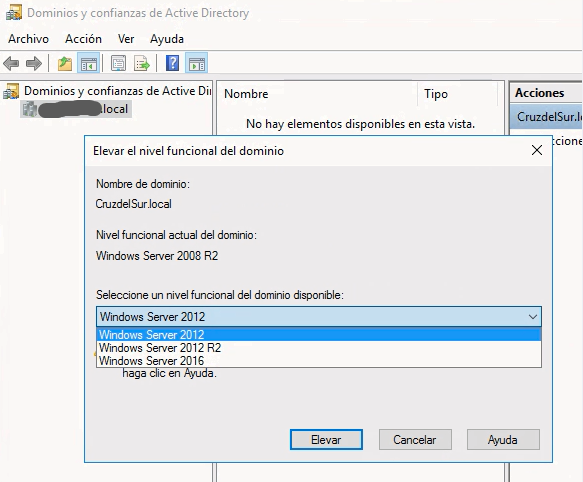 Figura 2: Elevar el nivel funcional del dominio disponible al nivel más alto posible.