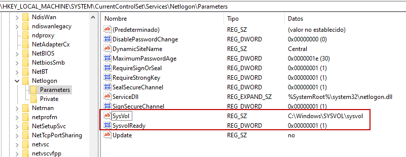 Figura 3: Comprobar la replicación de SYSVOL en el registro.
