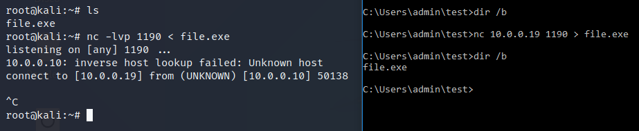 Figura 9: Transferencia de ficheros con netcat.