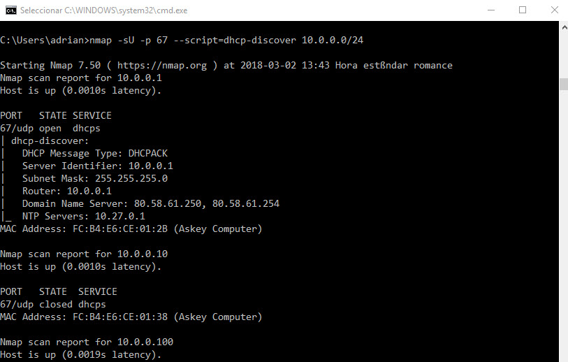 Figura 9: DHCP Discover con nmap.