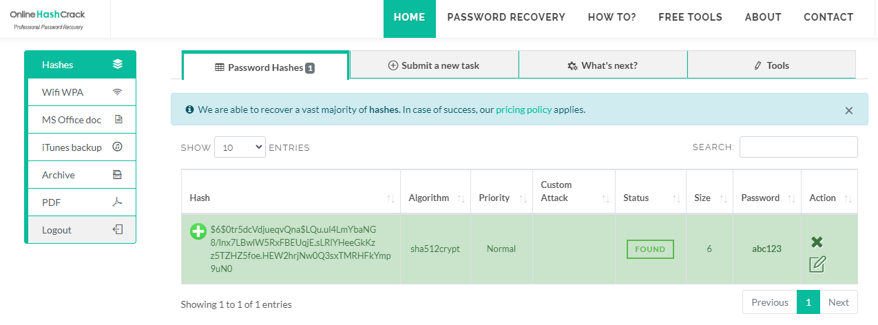 Figura 3: Descifrar hashes SHA512crypt (Unix) en sitios web online.