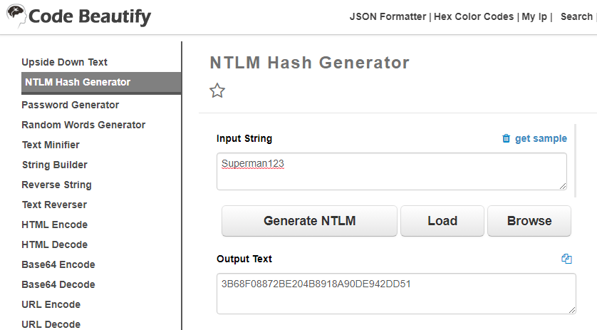 Figura 18: Generar hashes NTLM a partir de una contraseña.