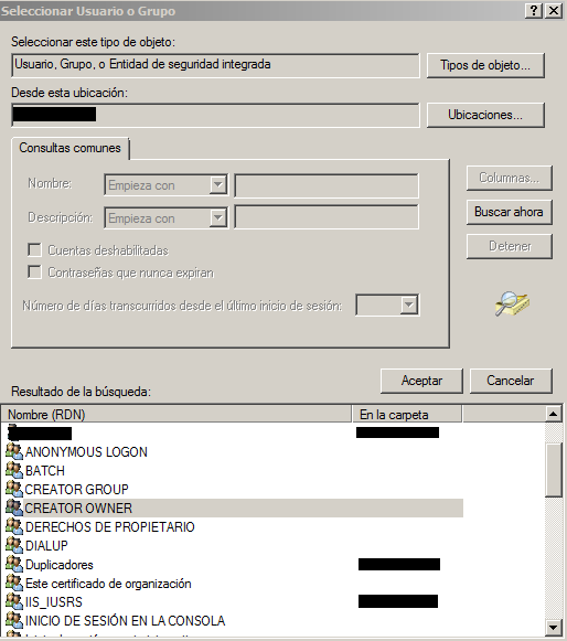 Figura 9: Añadiendo “Creator Owner” a un objeto.