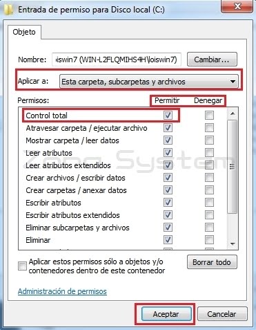 Figura 12: Modificación de permisos de usuarios de forma avanzada.