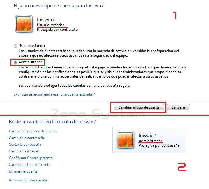 Figura 17: Cambiando el tipo de cuenta de un usuario de forma gráfica.