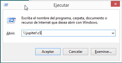 Figura 3: Ejecutando el recurso compartido C$ hacia un equipo remoto de la misma red.
