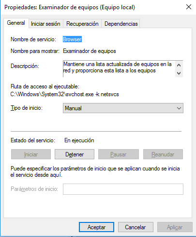 Figura 8: Servicio “Examinador de equipos de red” (Browser).