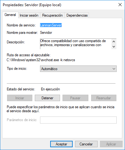Figura 9: Servicio “Servidor” (LanmanServer).