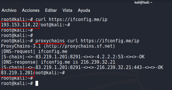 IP del proxy al visitar ifconfig.me