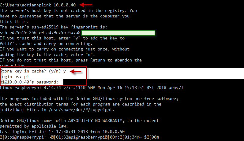 Figura 3: Conexión estándar SSH con Plink (Putty).