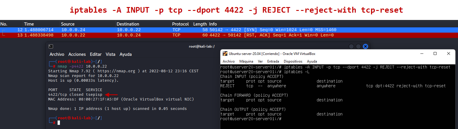 Figura 4: Estado de puerto &ldquo;closed&rdquo; usando REJECT en TCP.