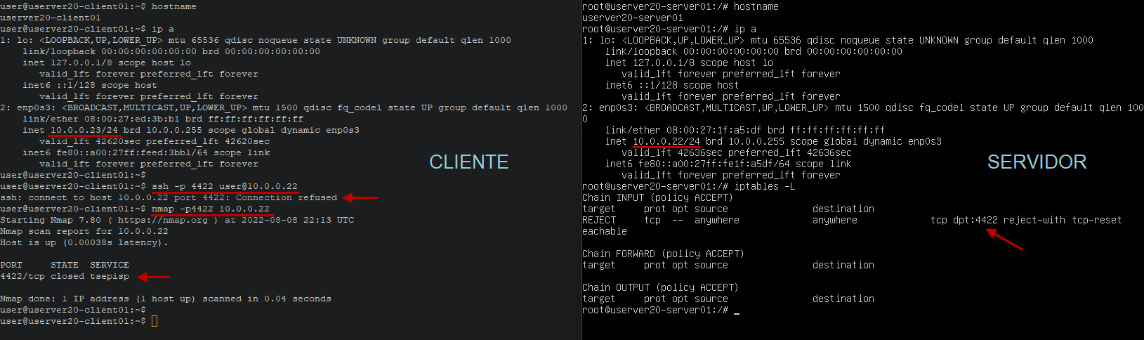 Figura 6: Intento de conexión SSH usando knockd sin el uso de secuencia Port Knocking.