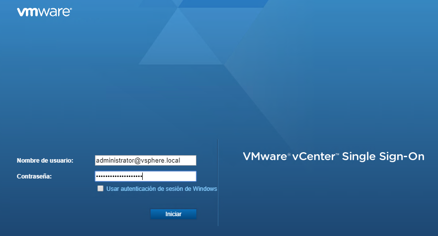 Figura 3: SSO Administrator@vsphere.local vSphere Web Client.
