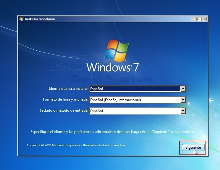Figura 2: Siguiente en el asistente de instalación de Windows.