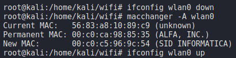 Figura 1: macchanger - cambiar dirección MAC en la interface de red de captura de tráfico.