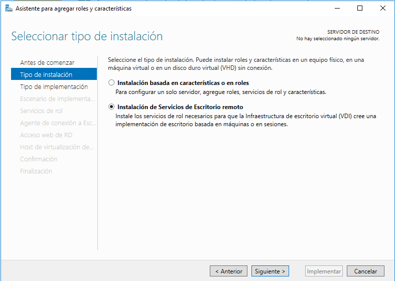 Figura 2: Instalación de roles RDS para VDI.
