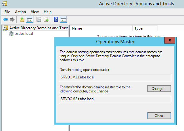 Figura 3: Sitios y confianzas de Active Directory domain.msc (Maestro de nomenclatura de dominio).