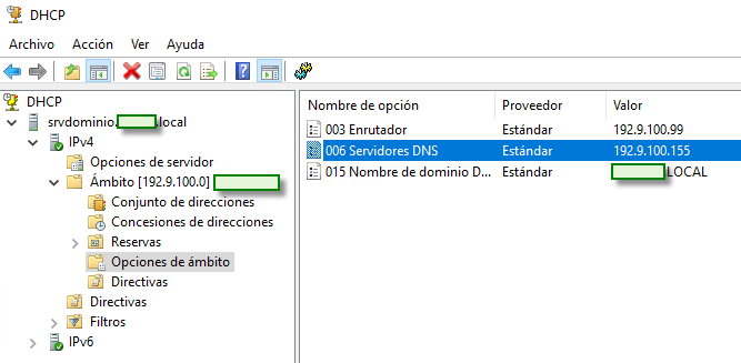 eliminar opciones servidores dns del servidor dhcp dc viejo fsmo