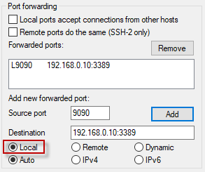 PuTTY - Local port forwarding SSH Tunneling.